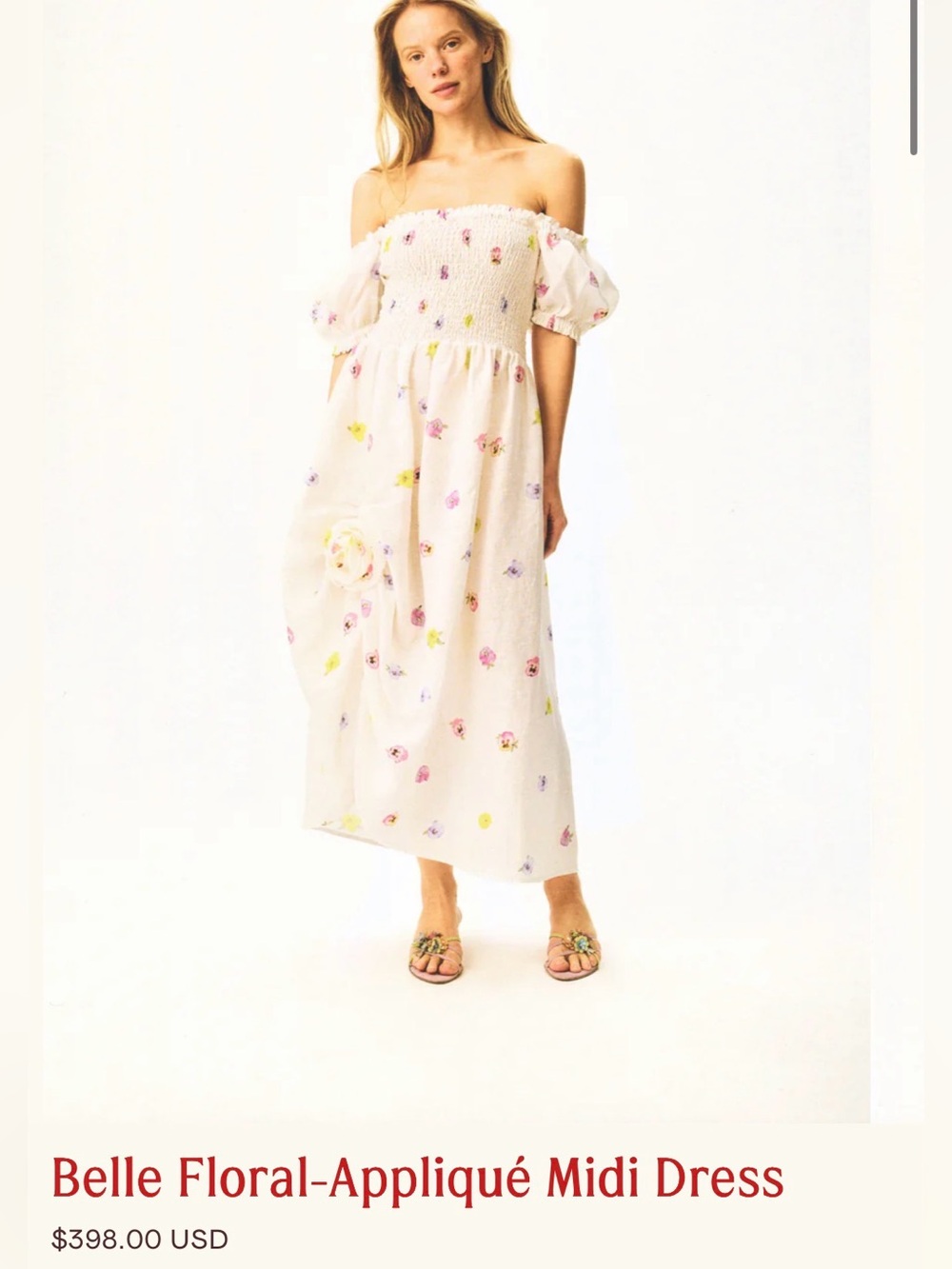 Sleeper Belle Floral-Appliqué Midi Dress - White with Pastel Florals